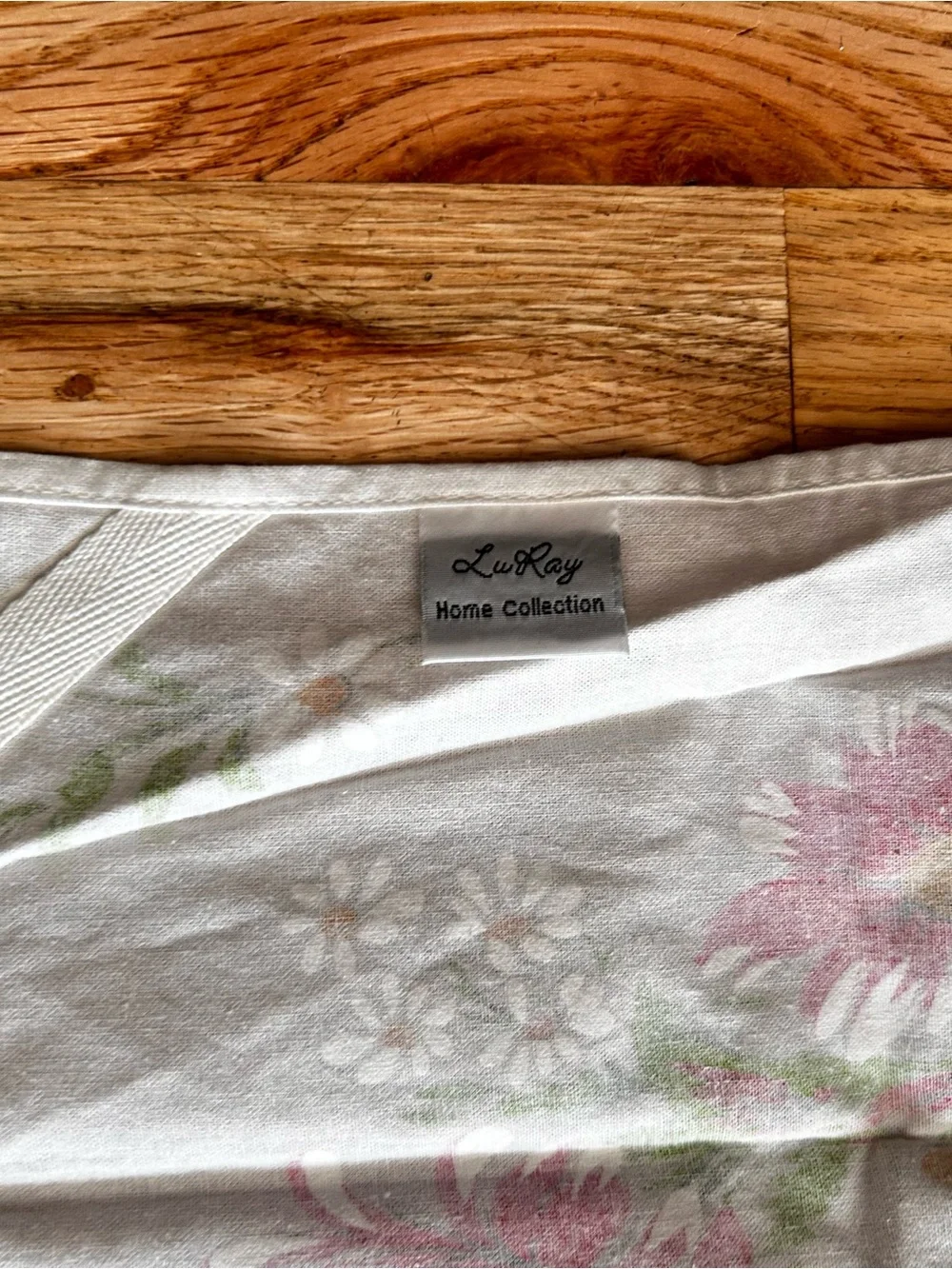 Lu Ray Home Collection Vintage Floral Tea Towel Pink Ruffle Trim 100% Cotton